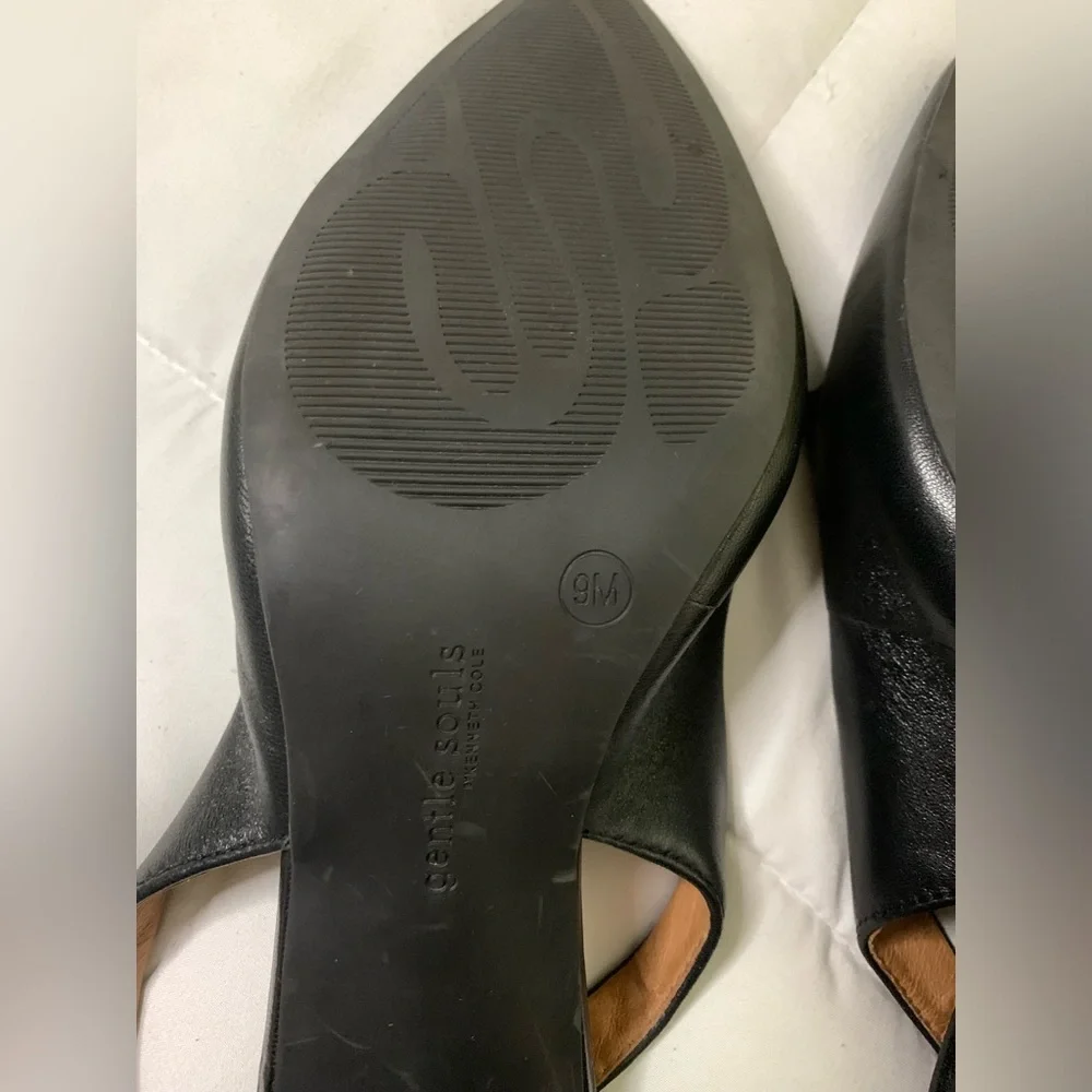 gentle souls Black Leather Slingback Block Heel Pumps